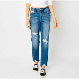 Judy Blue Queen of Hearts boyfriend high rise distressed jeans womens 18W